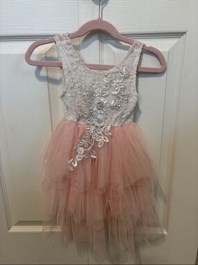 Girls Lace Bodice Pink Tulle Party Dress